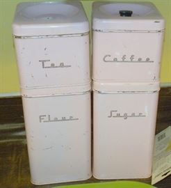 Vintage PINK Metal Canister Set