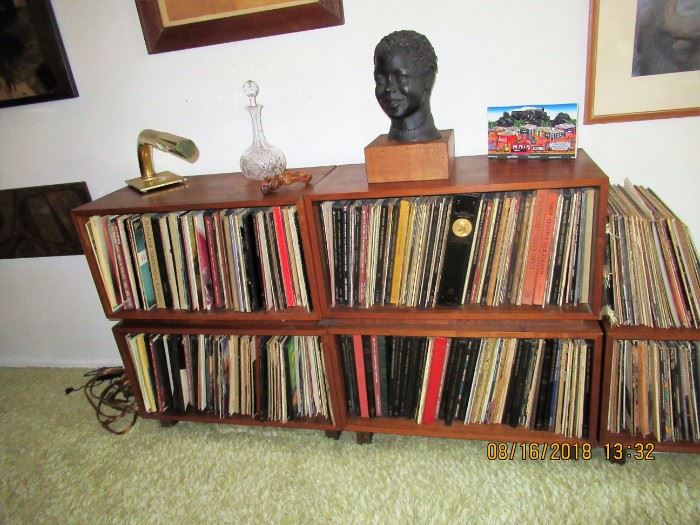 Large Vinyl Selection and  6 large teak rectangular cubes to store your treasures in.