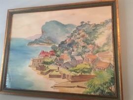 This is a water color by the artist Leo Carty.  He is a black artist and has other beautiful works that have sold for substantial  price. This piece is priced to sell.