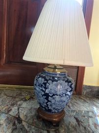 blue and white ginger jar lamp