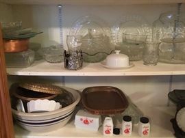 Lots of clear glass items in various patterns; S/P with butter dish set