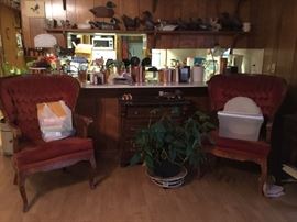 Matching velvet wing back chairs