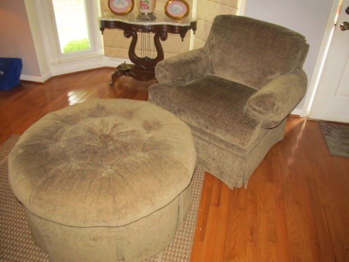 New Clayton Marcus armchair and round ottoman sold separately