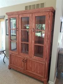 Custom painted china cabinet, solid wood. Red 