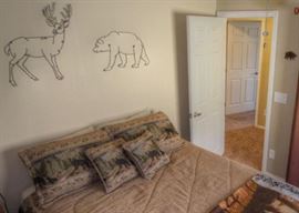 Bed, Linens, and Cabin Art