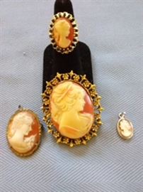 Antique Cameo pins, Cameo Pendants, Cameo Ring