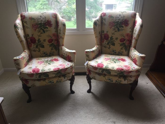 Wing back arm chairs - with Chippendale legs