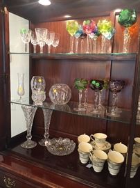Milton China cup and saucers, Waterford crystal.:  glasses and vases and cut crystal from circa 1920s