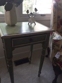 Side Table with drawer - green with ivory trim