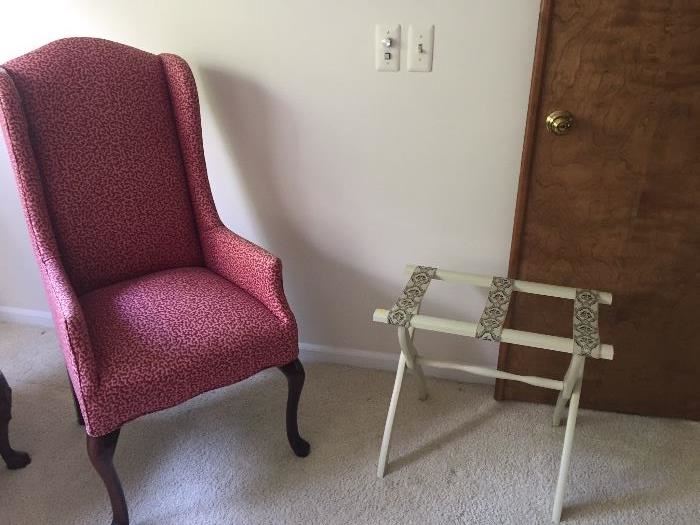 Wing-back chair and luggage stand