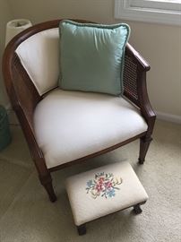 Arm chair and needlepoint footstool