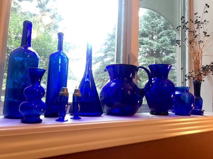 Collection of colbalt blue glass