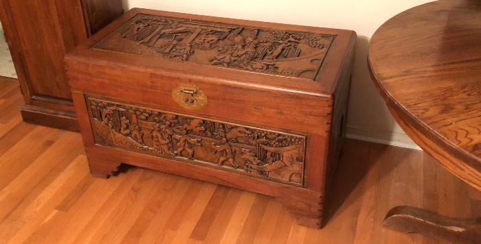 Hand Carved Wood Trunk from Hong Kong