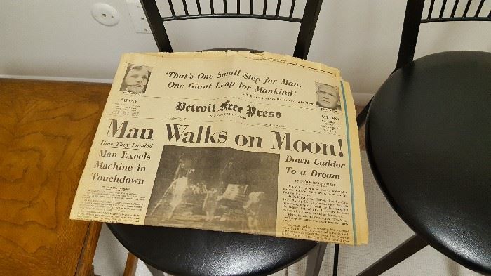 1969 man walks on the moon newspaper