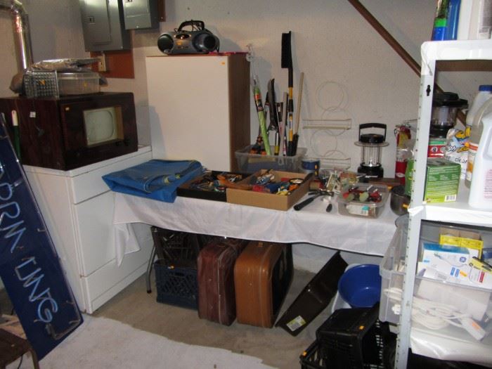 Vintage TV, Suitcases, storage cabinets