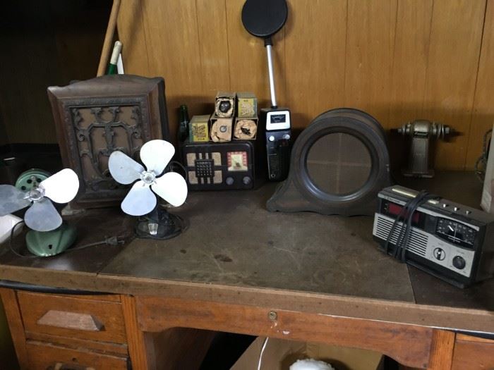 old fans, radios, speakers, cameras