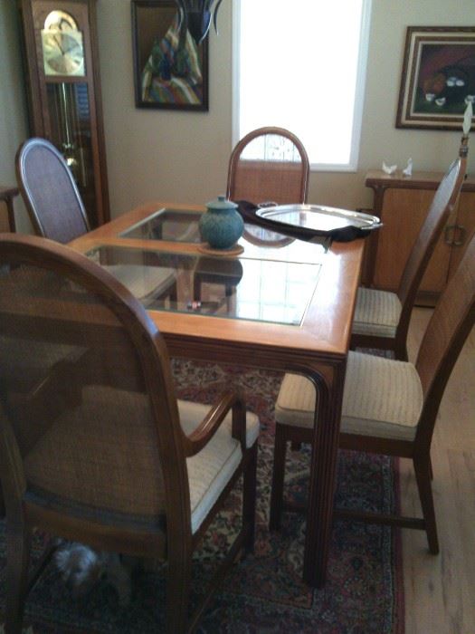 Dining table, leaves and chairs