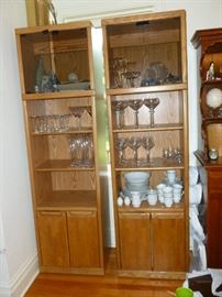 2 nice shelving units with nice glassware & china
