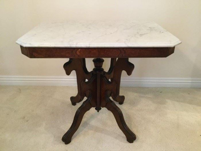 Renaissance Revival Walnut and Marble Game Table   http://www.ctonlineauctions.com/detail.asp?id=747915