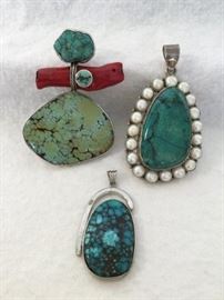 Three Sterling and Turquoise Pendants http://www.ctonlineauctions.com/detail.asp?id=748138