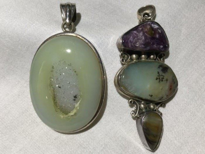  Polished Stone in Sterling Silver Pendants    http://www.ctonlineauctions.com/detail.asp?id=748152