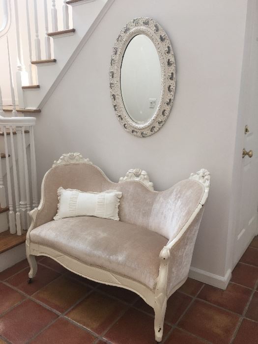 Lovely pale pink velvet settee