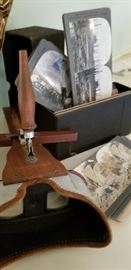 antique stereocard viewer and full box of images