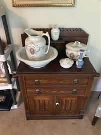Wash stand with vintage pieces displayed!