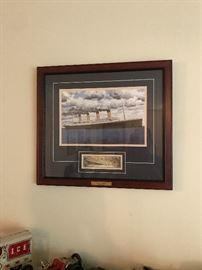 Framed Titanic prints with U.S. Postal stamps displayed!