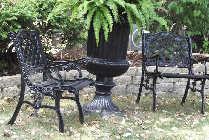 #107       Cast Iron OutDoor Chairs   $50 ea.      OLD Cast Iron Outdoor Urns