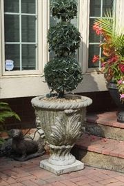 #108   Topiary in cement urn with Lights                 price $400. each. 