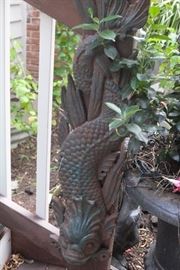 #118             Very OLD.     Antique Cast iron.             DRAGON /FISH.   wall plaques (2) 36" long                 $800.  Each