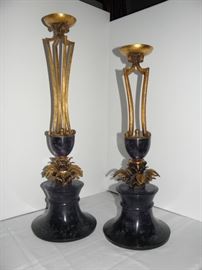 #172        Large Candle holders Amethyst Bottoms   20" &  16"        price $175