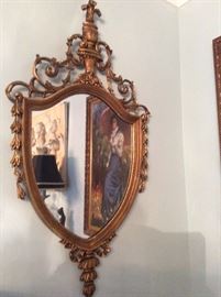 #389   Very Old FRENCH wooden wall Mirror    $200.