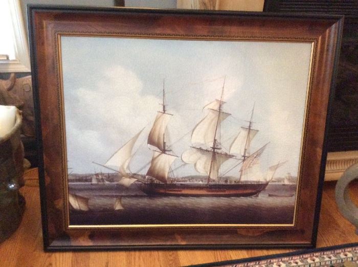 #459.   Ship painting hurled wood frame.      $ 650.