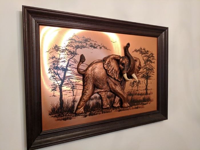 Relief Tin Elephant Wall Hanging