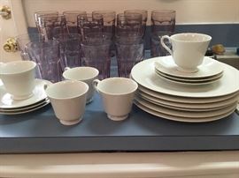 White China and lavender glassware
