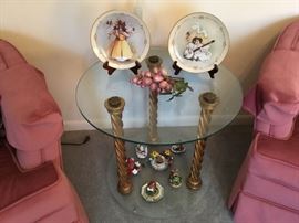 Collectibles, pretty glass top table