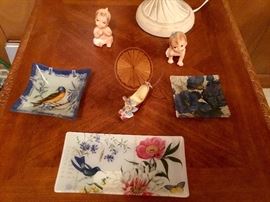 Pretty glass dishes, baby figures