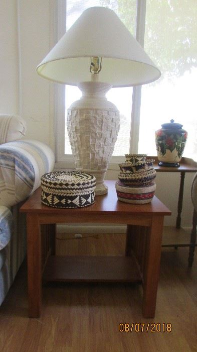 Mission style end tables and lamps