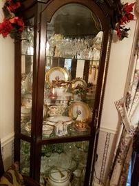 Beautiful large lighted glass cabinet full of great crystal, Waterford and More!`