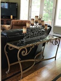 Iron scroll sofa table with two matching end tables
