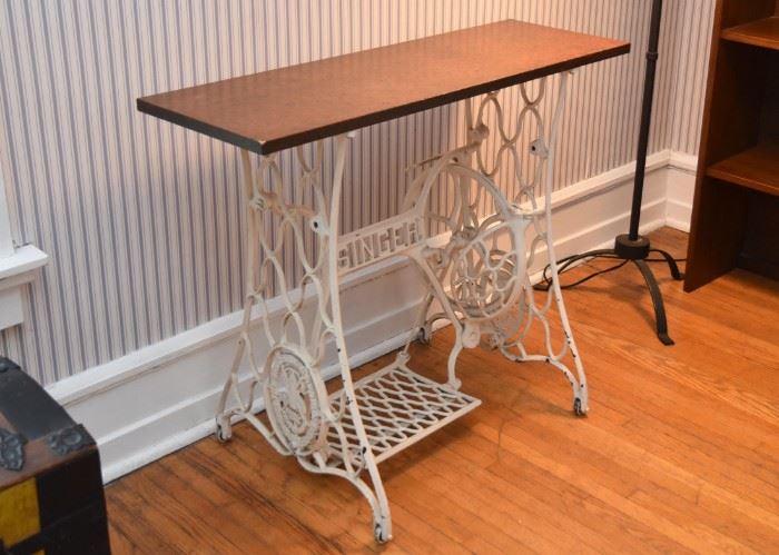 White Painted Singer Sewing Machine Table Base with Added Top