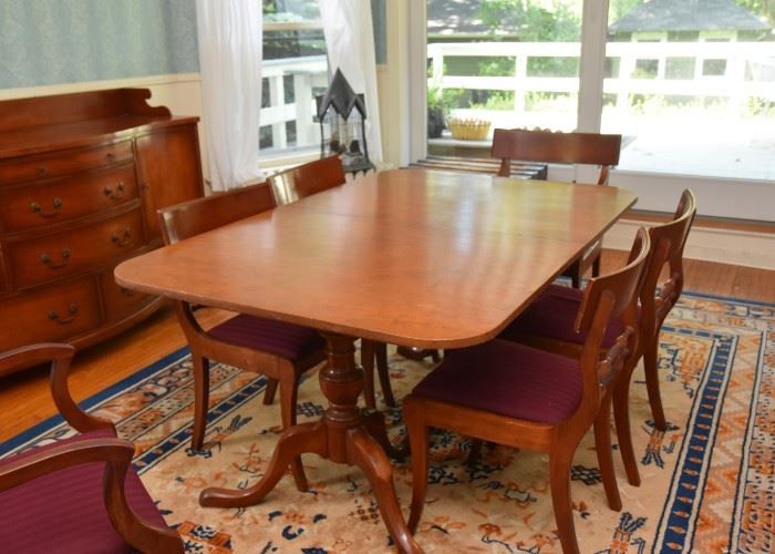 Antique Vintage Double Pedestal Dining Table & 8 Chairs