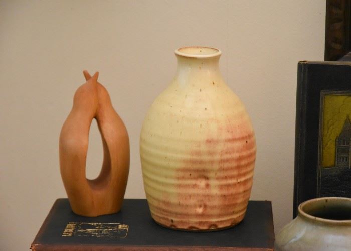 Studio Pottery Vase, Wooden Penguins Sculpture