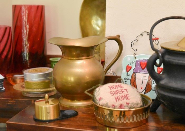 Brass Pitcher, Candle Holder, Etc.