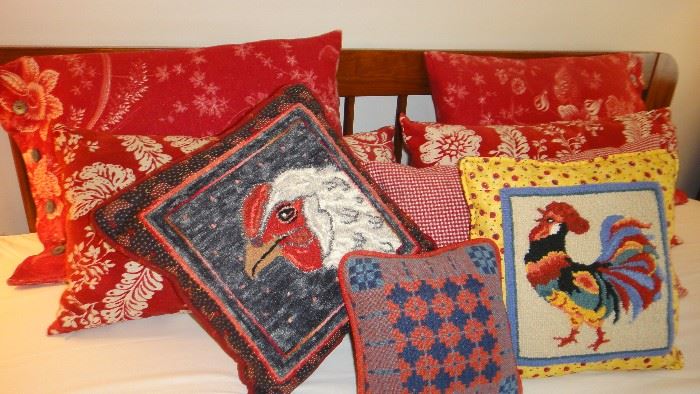 Hand hooked folk art Rooster/Chicken pillows