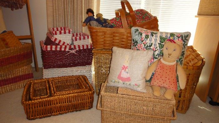 Baskets, Hand made folk art dolls 