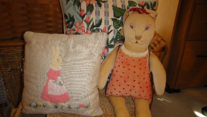 Folk Art Bunny, Folk Art applique pillows 