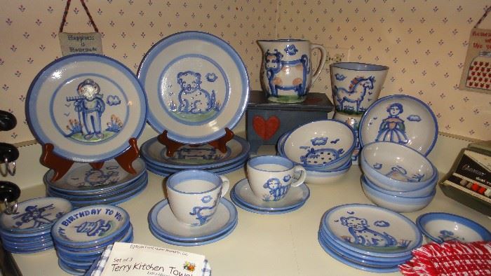 M. Hadley dishes. Large set of plates, bowls, coffee cups, tea cups, pitchers, canisters, cream & sugar, coasters and more .
